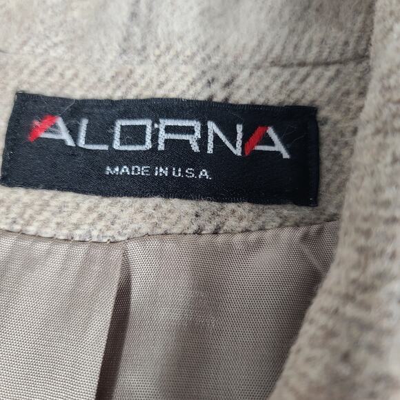 Alorna Tan Gray Brown Plaid Vintage USA Wool Blend Lined Coat Medium - Picture 4 of 6